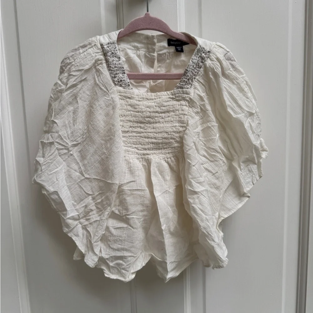 Baby GAP 3T Cream Off White Blouse with Embellished Flutter Short Sleeve Blouse
